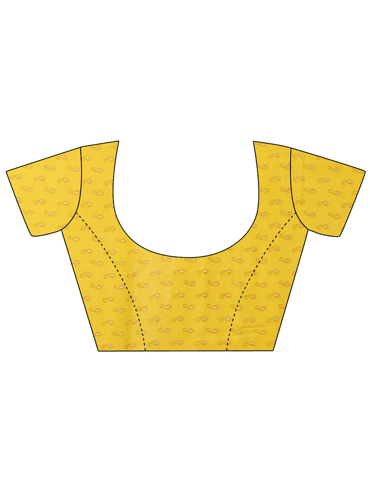 Mustard Paisley Printed Georgette Saree With Unstitched Blouse Piece