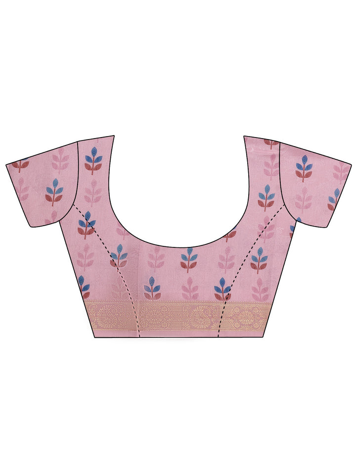 Blue Printed Silk Blend Saree With Unstitched Blouse Piece