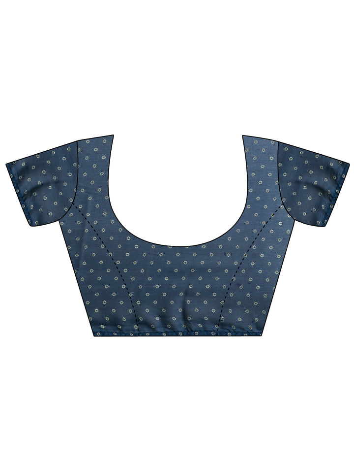 Navy Blue Printed Georgette Saree With Unstitched Blouse Piece
