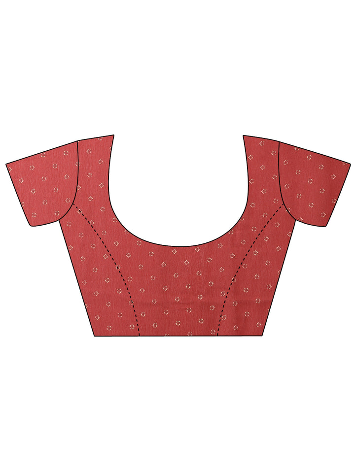 Red Printed Georgette Saree With Unstitched Blouse Piece