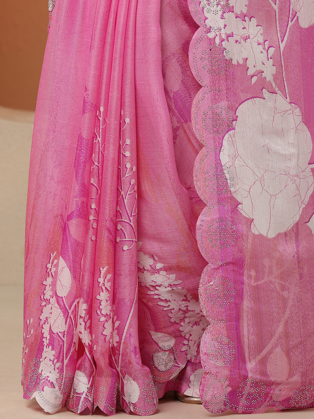 Pink Printed Georgette Saree With Unstitched Blouse Piece