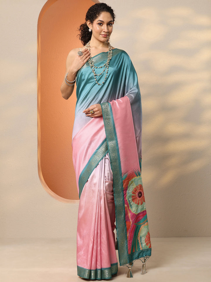 Lavender Embellished Silk Blend Saree With Unstitched Blouse Piece
