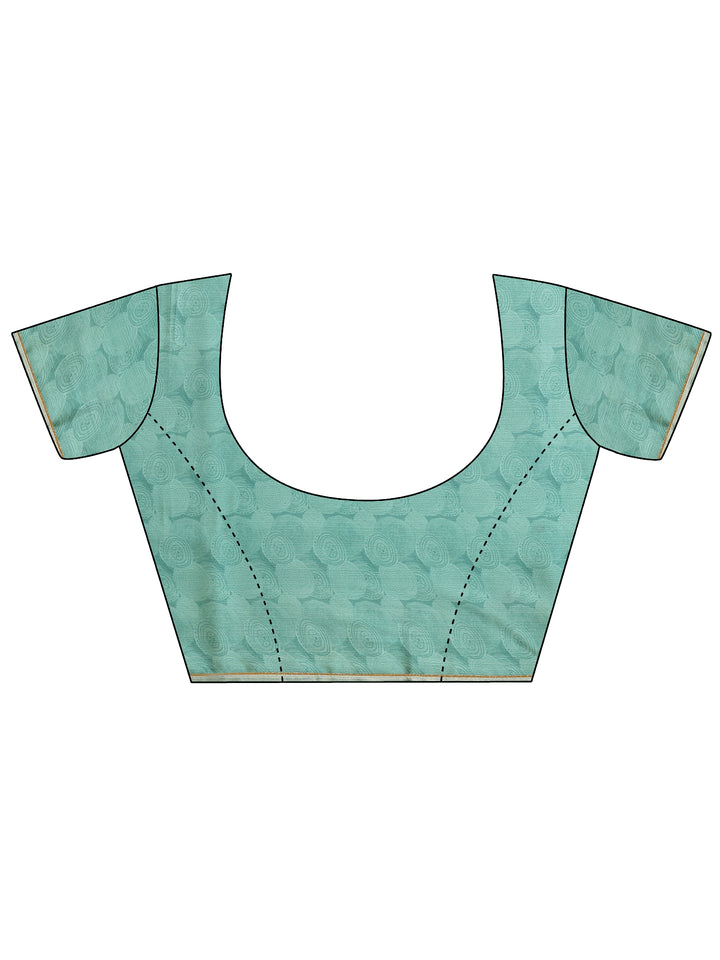 Green Printed Silk Blend Saree With Unstitched Blouse Piece