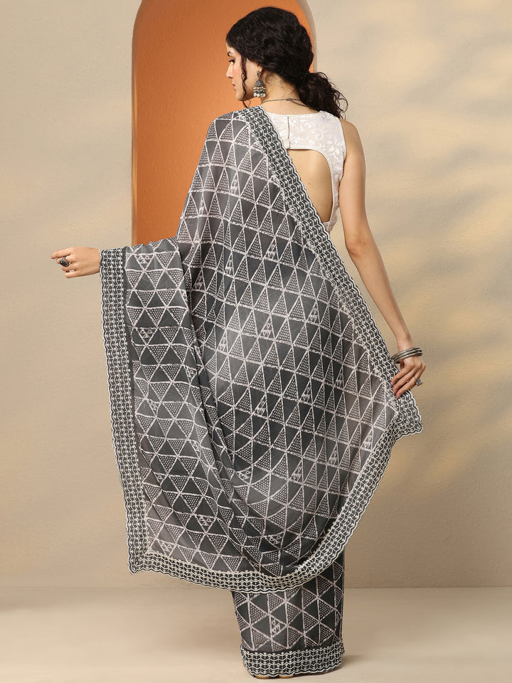 Grey Bandhani Printed Georgette Saree With Unstitched Blouse Piece
