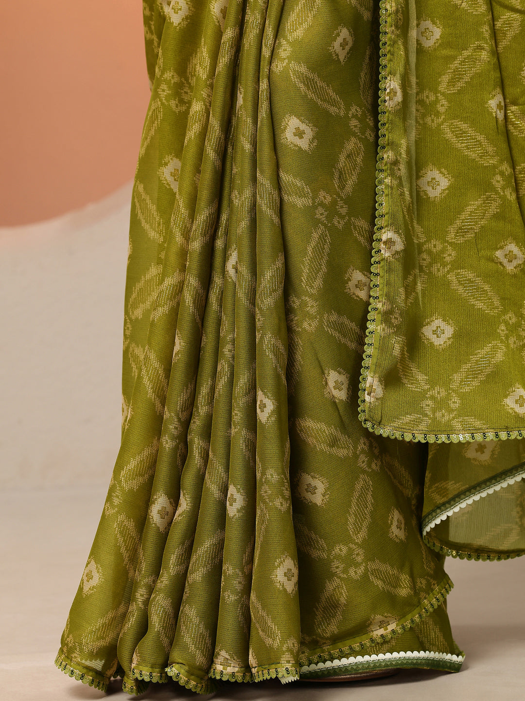 Green Printed Georgette Saree With Unstitched Blouse Piece