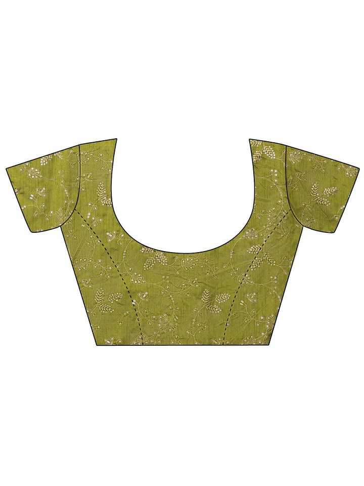 Green Printed Georgette Saree With Unstitched Blouse Piece