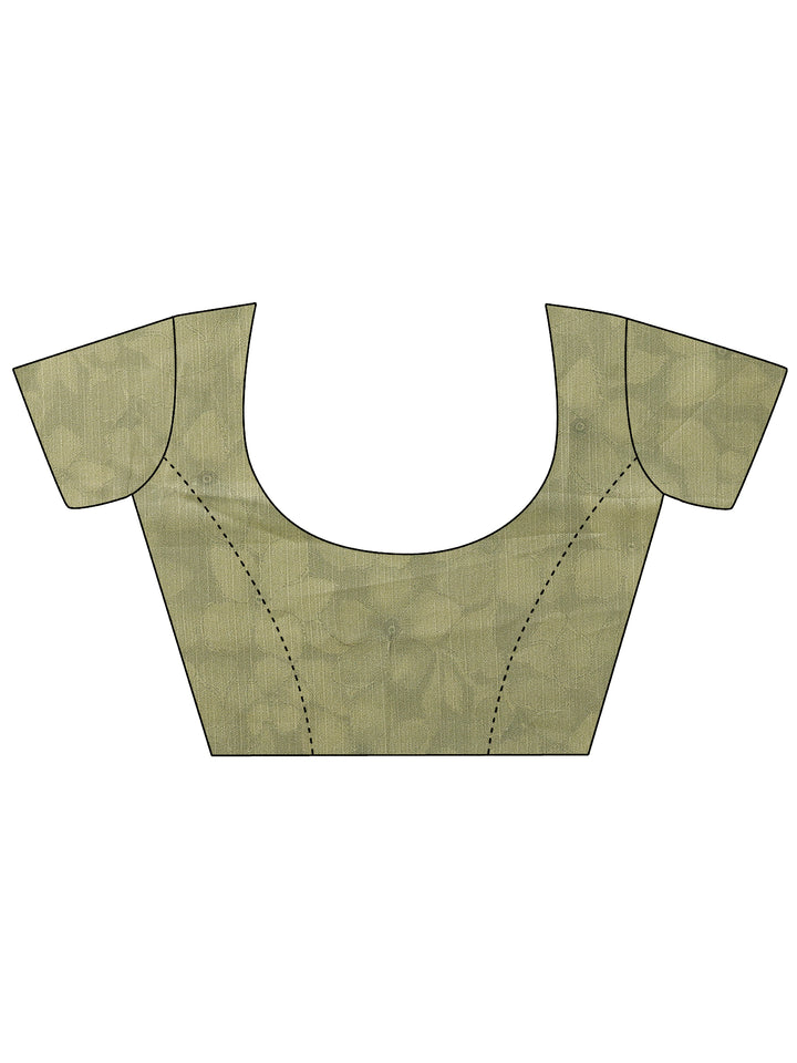 Green Printed Silk Blend Saree With Unstitched Blouse Piece