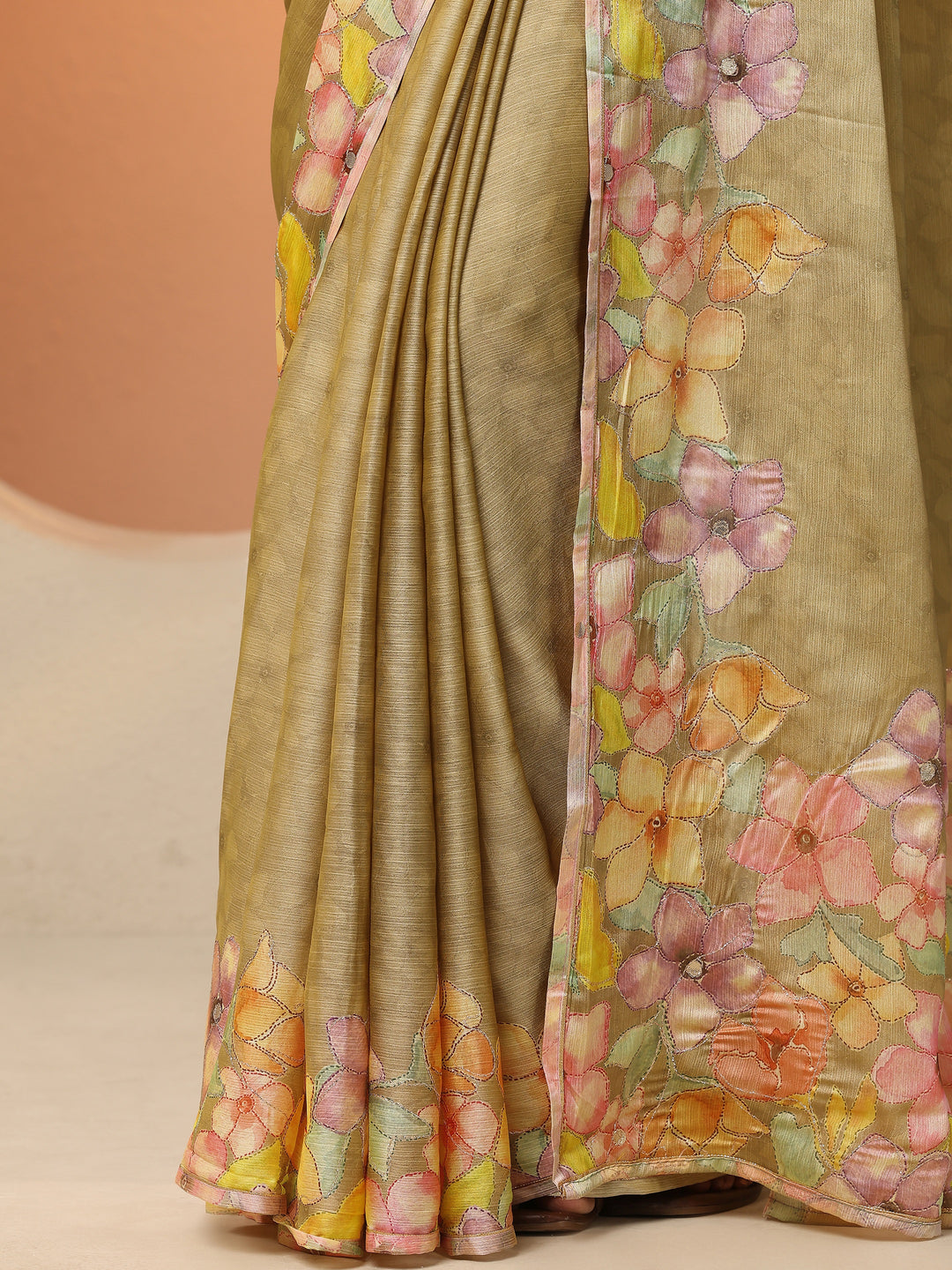 Green Printed Silk Blend Saree With Unstitched Blouse Piece