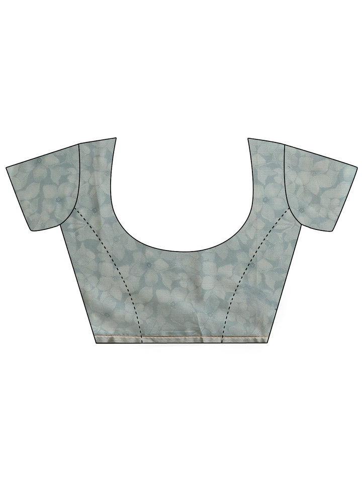 Blue Printed Silk Blend Saree With Unstitched Blouse Piece