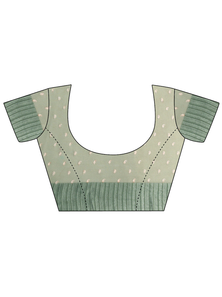 Green Paisley Printed Georgette Saree With Unstitched Blouse Piece