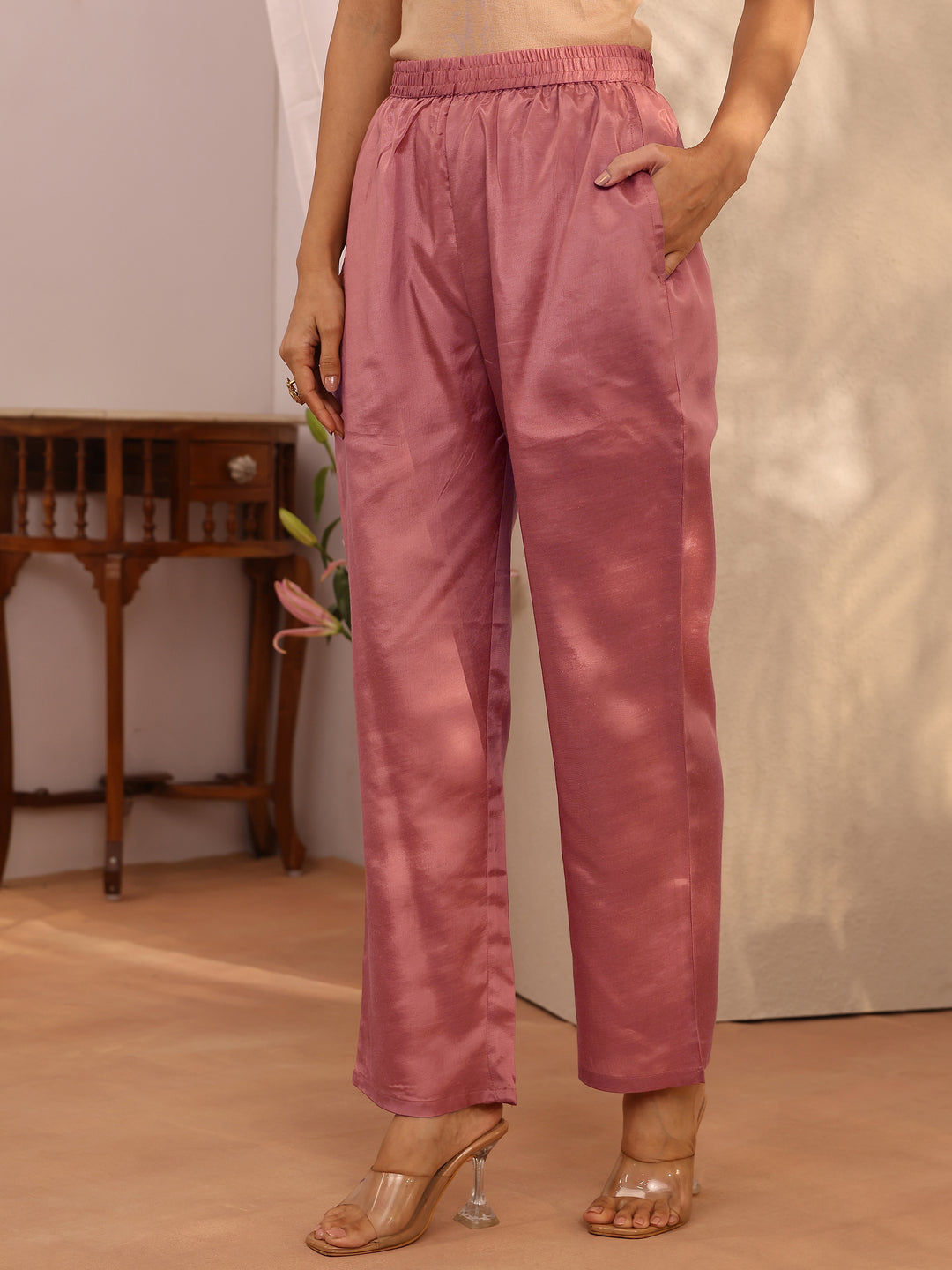 Peach Embroidered Organza Straight Suit Set With Dupatta