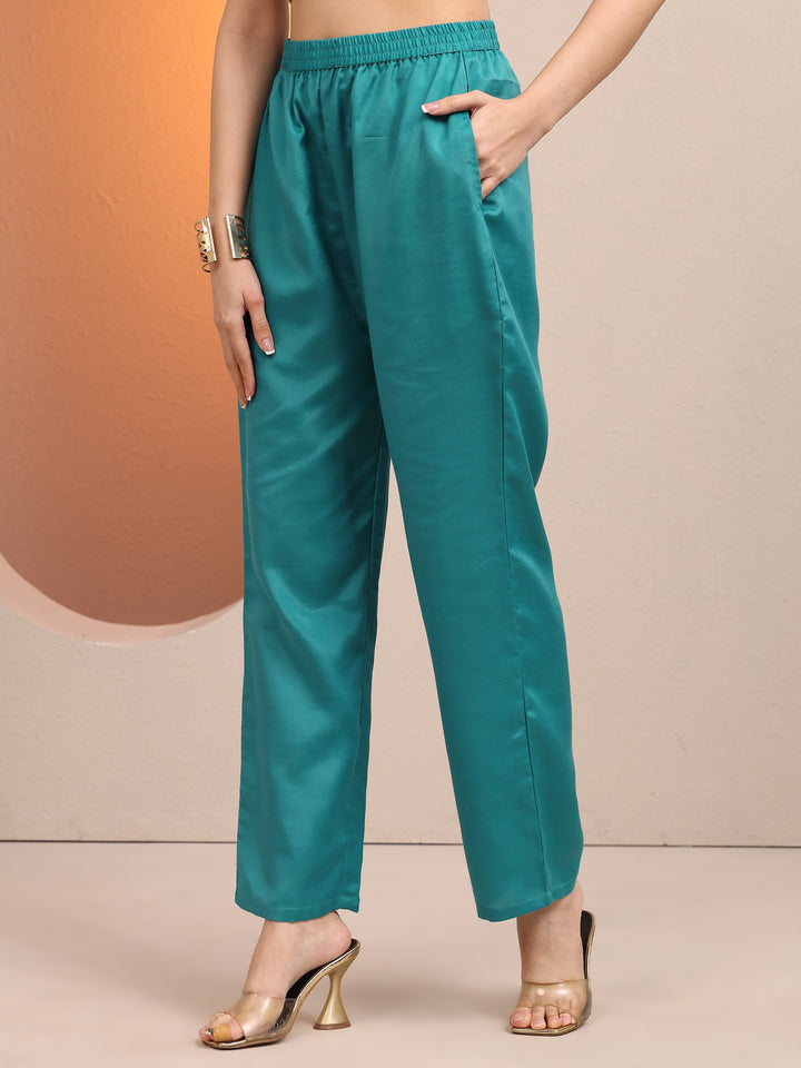 Blue Embroidered Organza Straight Suit Set With Dupatta