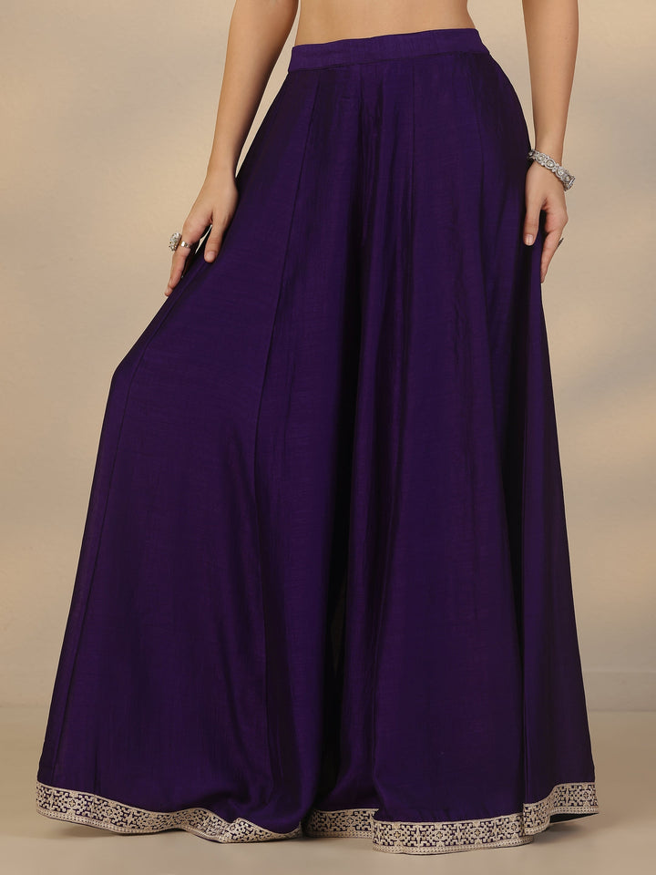 Purple Embroidered Silk Blend Co-Ord Sets