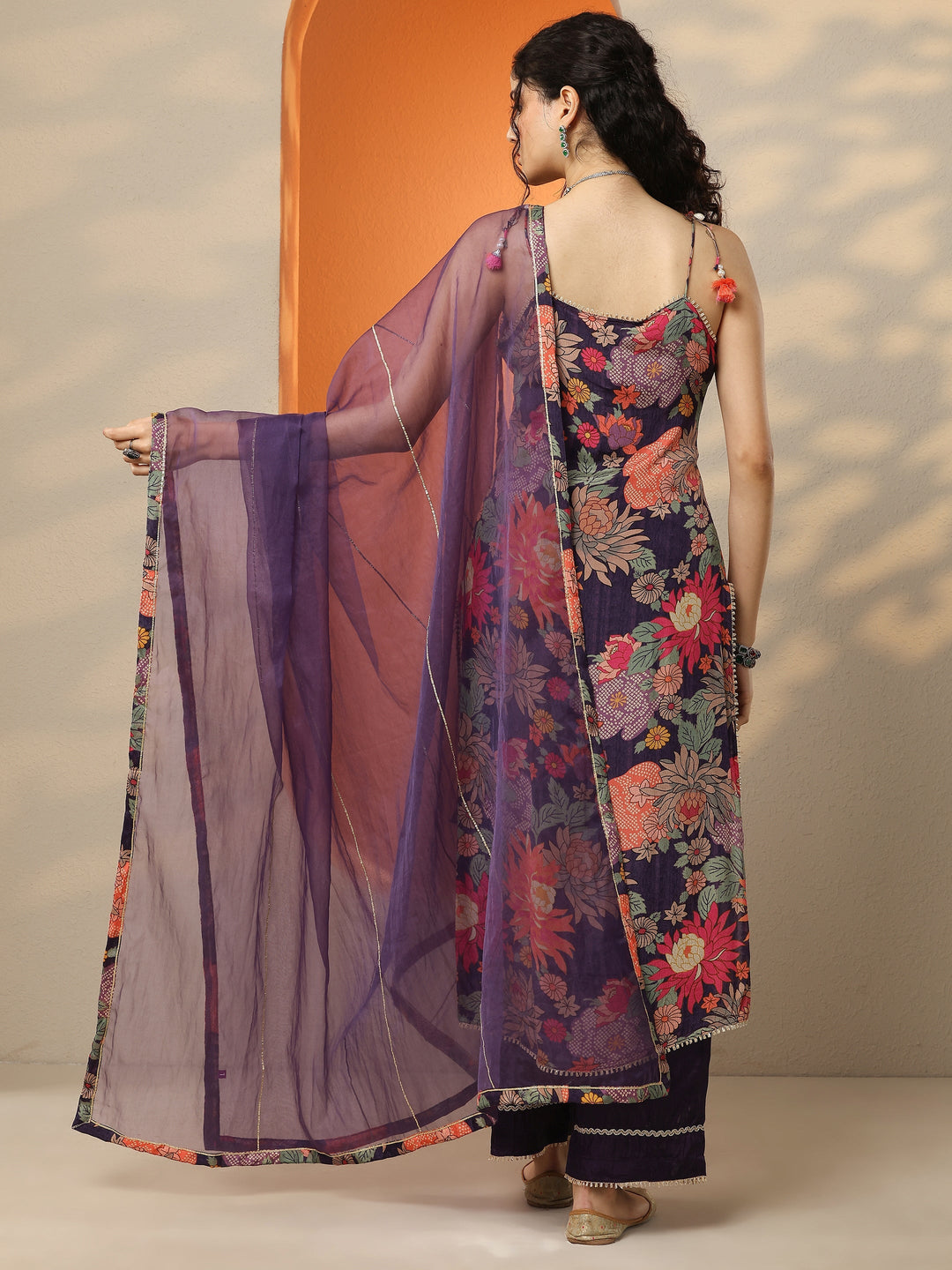 Burgundy Printed Chinon Straight Suit Set With Dupatta