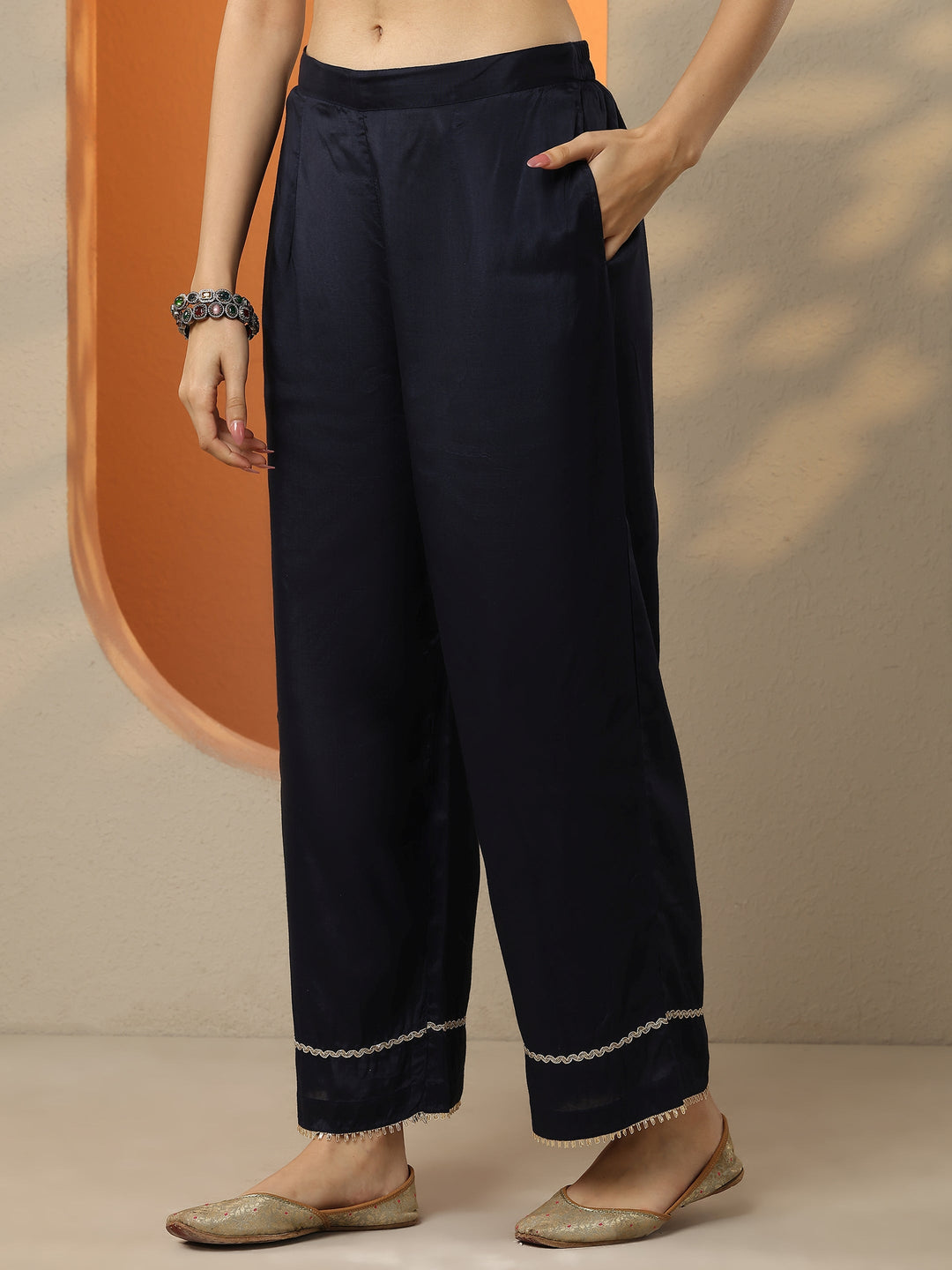 Navy Blue Printed Chinon Straight Suit Set With Dupatta