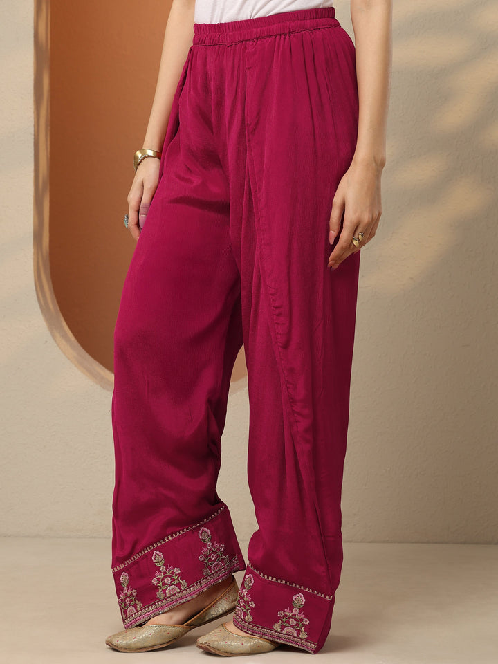 Pink Embroidered Chinon Straight Suit Set With Dupatta