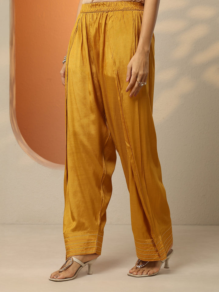 Mustard Printed Crepe Straight Suit Set With Dupatta