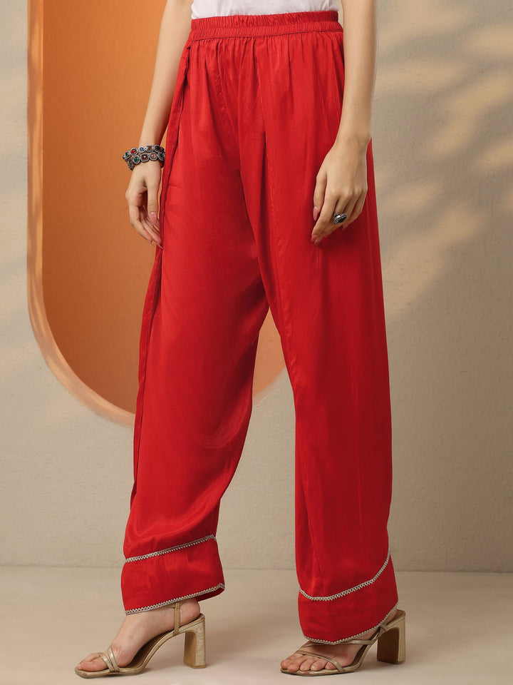 Red Printed Crepe Straight Suit Set With Dupatta