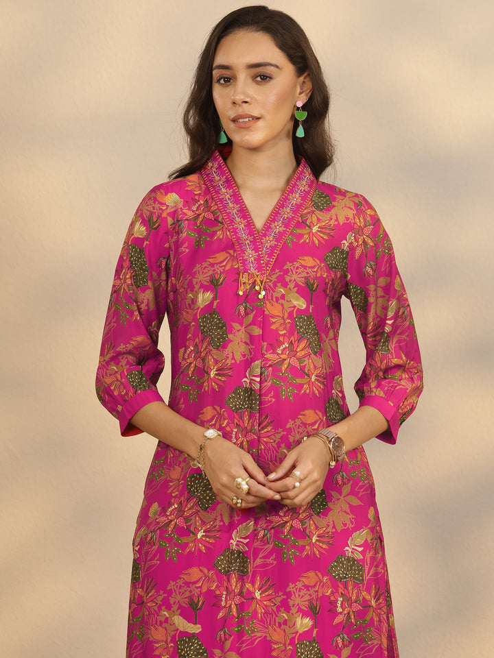 Pink Printed Silk Blend Straight Suit Set With Dupatta