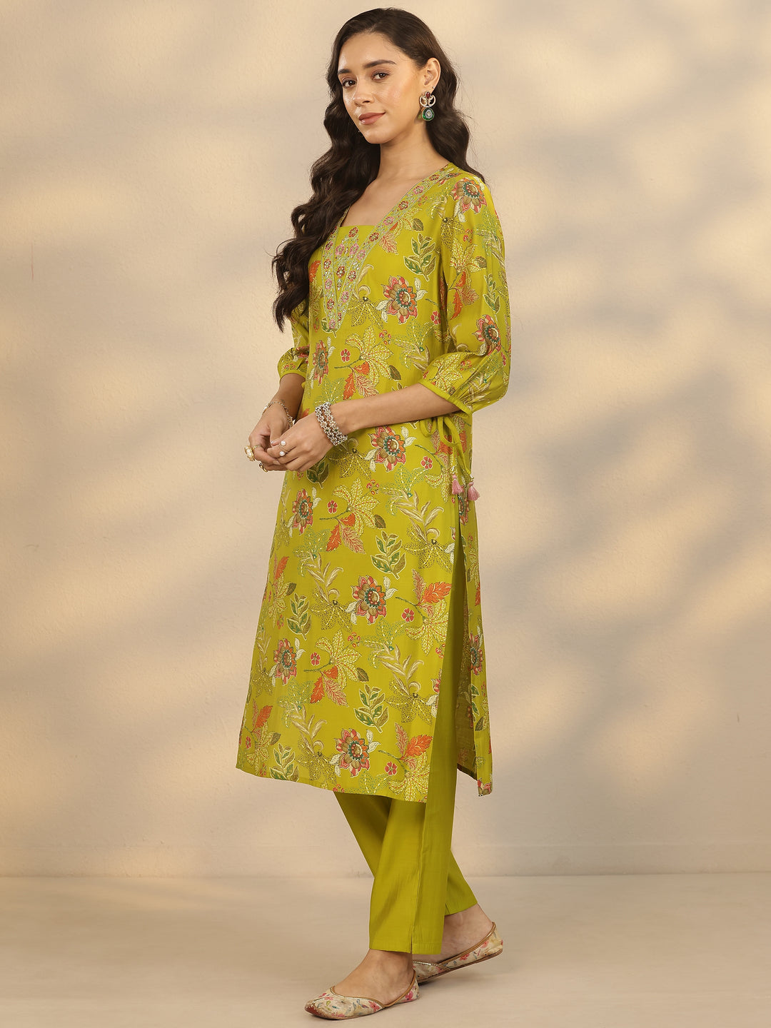 Mustard Printed Silk Blend Straight Suit Set With Dupatta
