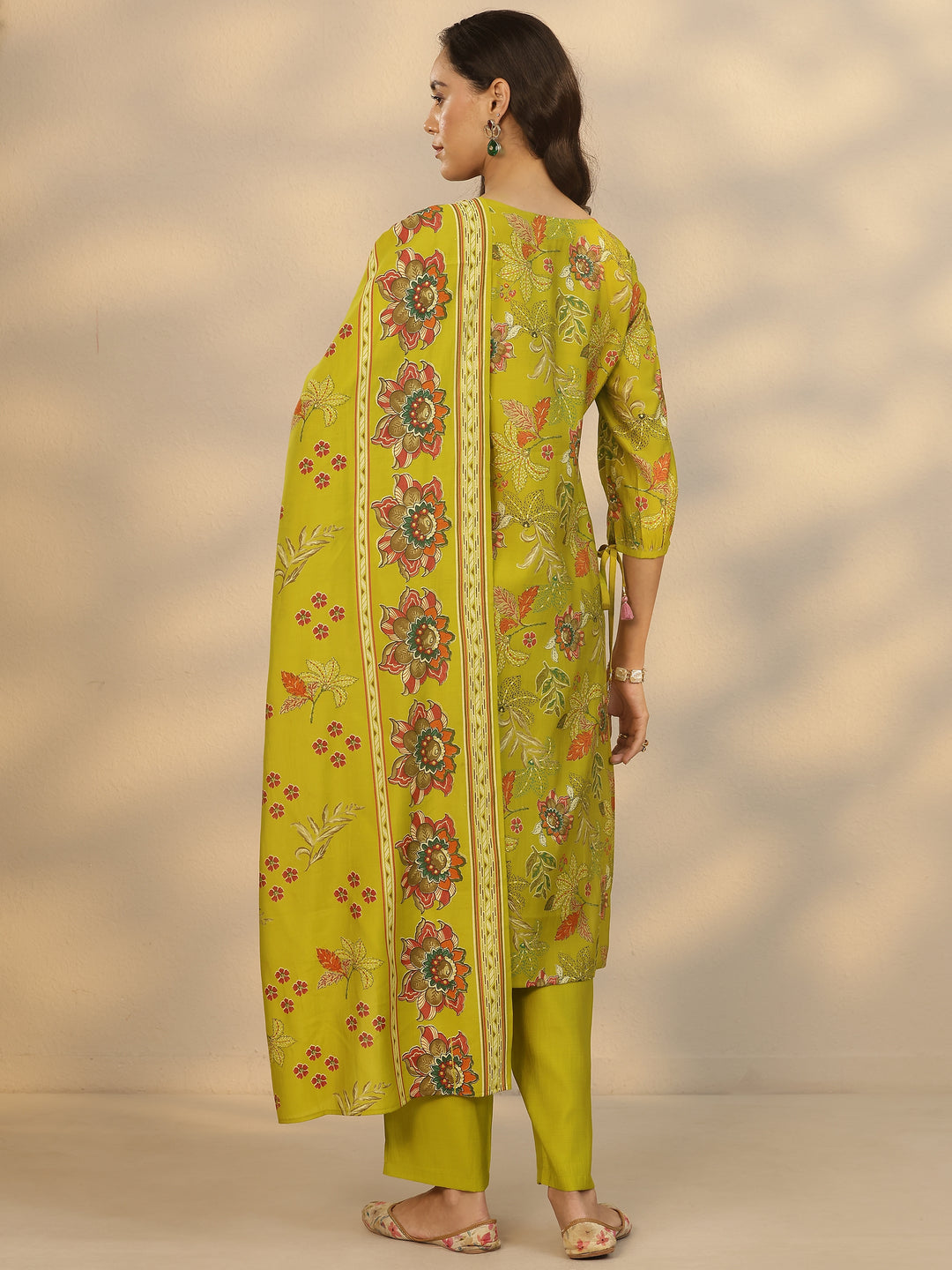 Mustard Printed Silk Blend Straight Suit Set With Dupatta