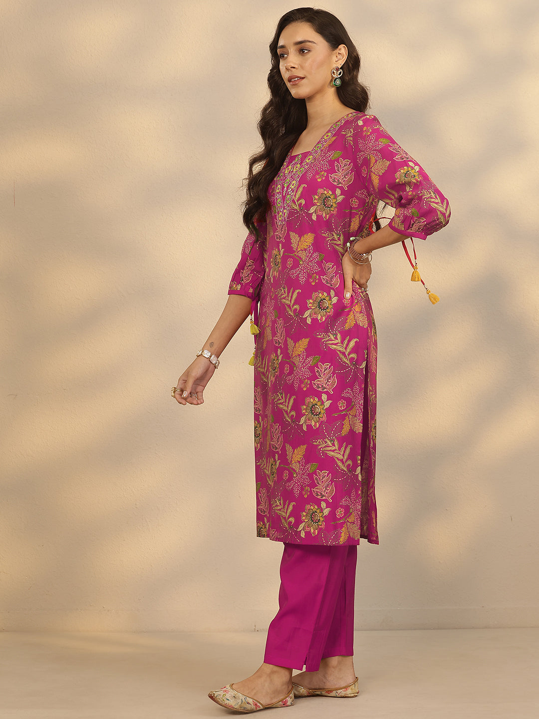 Pink Printed Silk Blend Straight Suit Set With Dupatta