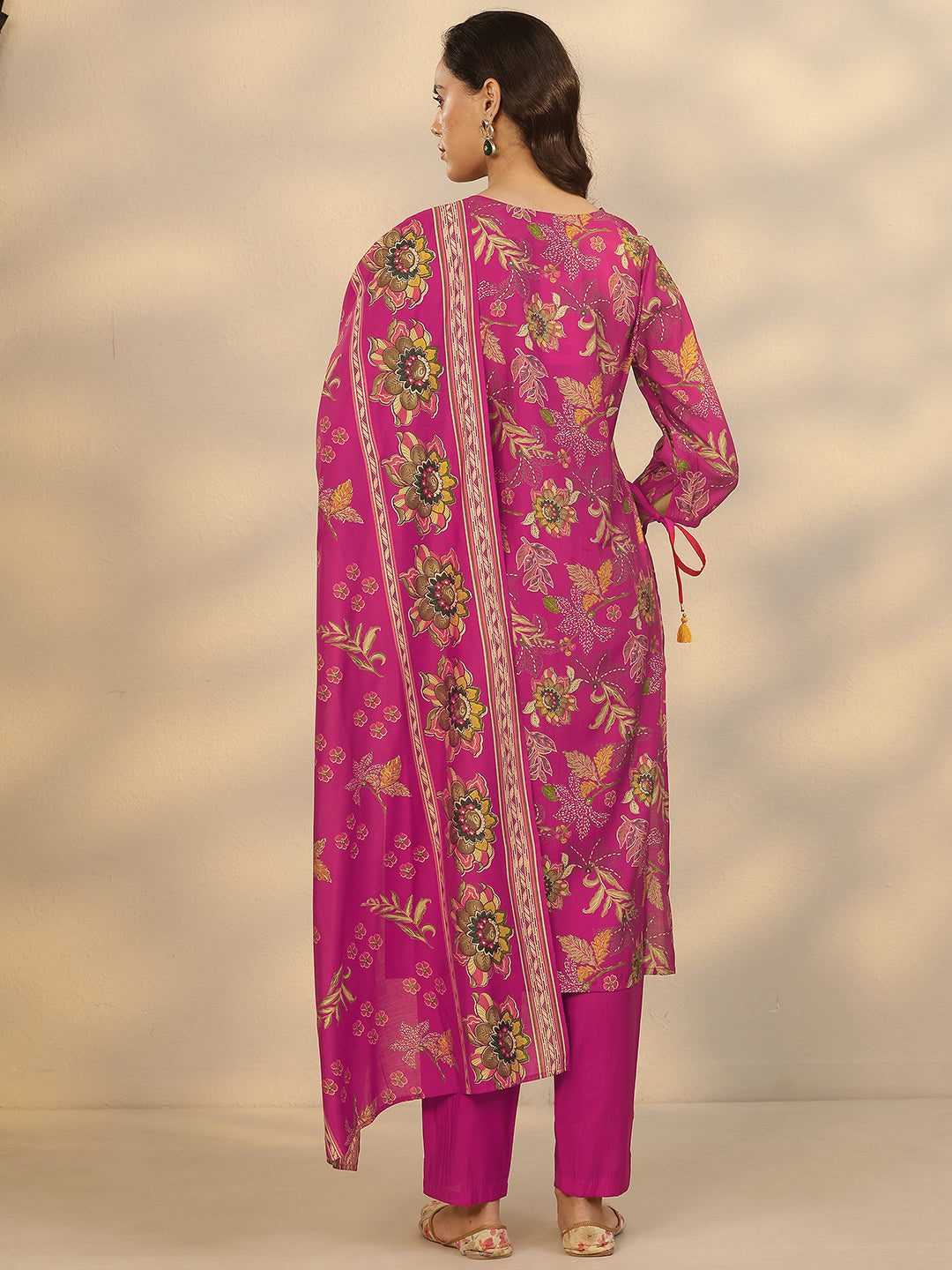 Pink Printed Silk Blend Straight Suit Set With Dupatta