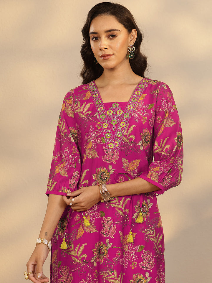 Pink Printed Silk Blend Straight Suit Set With Dupatta