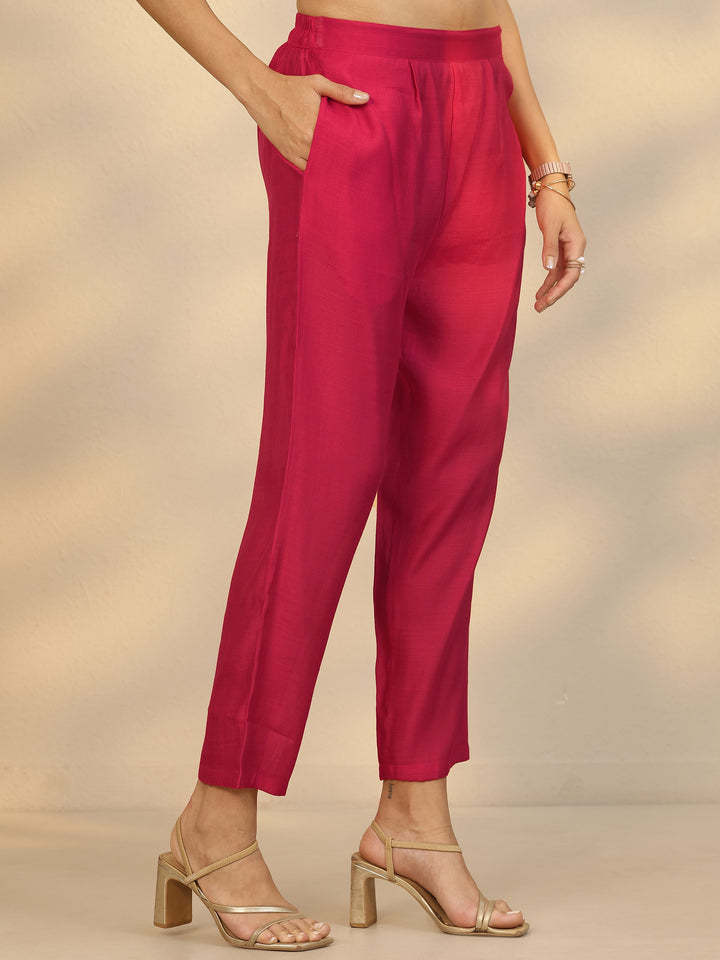 Red Printed Silk Blend Straight Suit Set With Dupatta