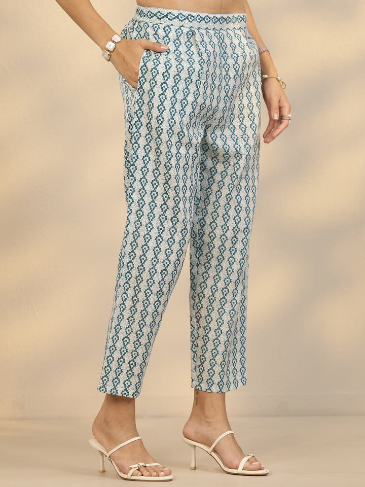 Teal Printed Cotton Blend Straight Suit Set With Dupatta