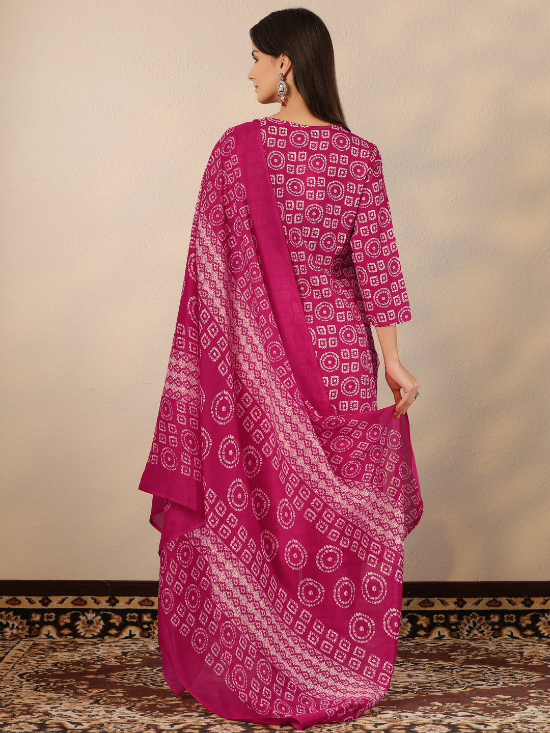 Pink Printed Cotton Blend Straight Suit Set With Dupatta