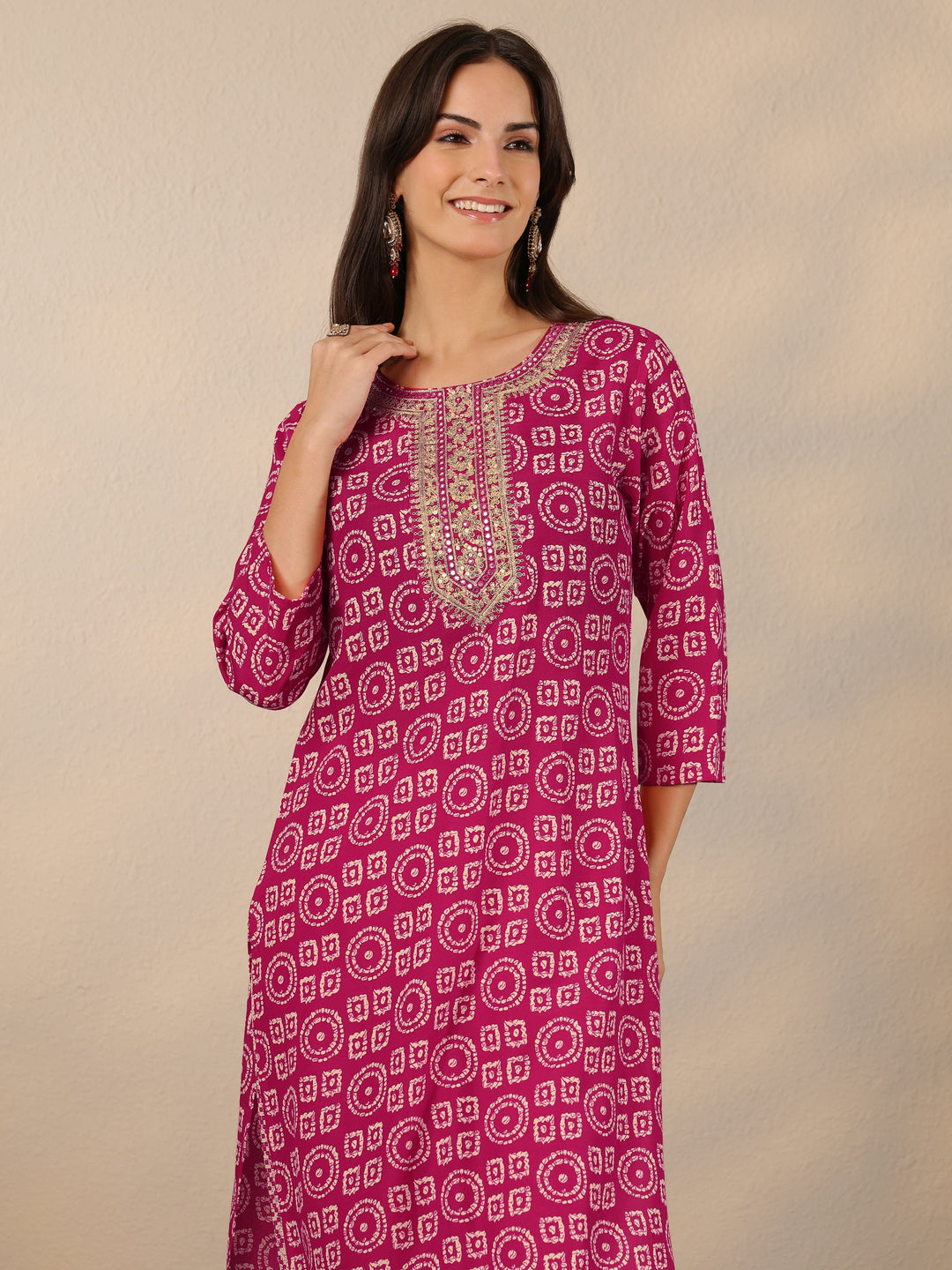 Pink Printed Cotton Blend Straight Suit Set With Dupatta