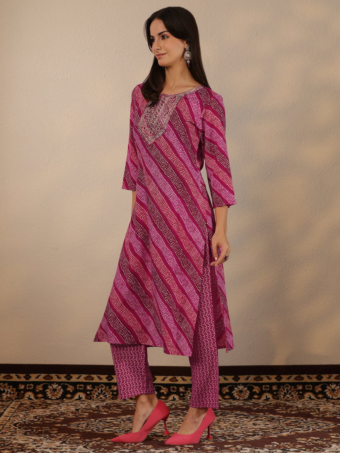 Pink Printed Cotton Blend Straight Suit Set With Dupatta