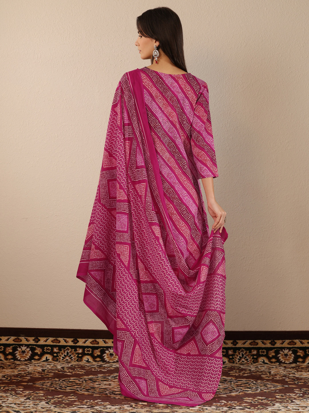 Pink Printed Cotton Blend Straight Suit Set With Dupatta