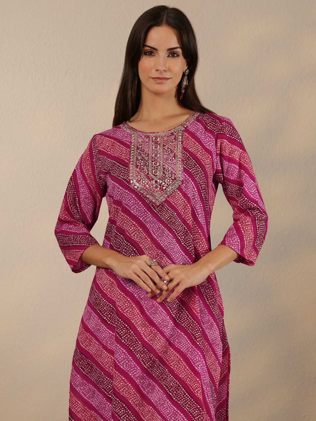 Pink Printed Cotton Blend Straight Suit Set With Dupatta