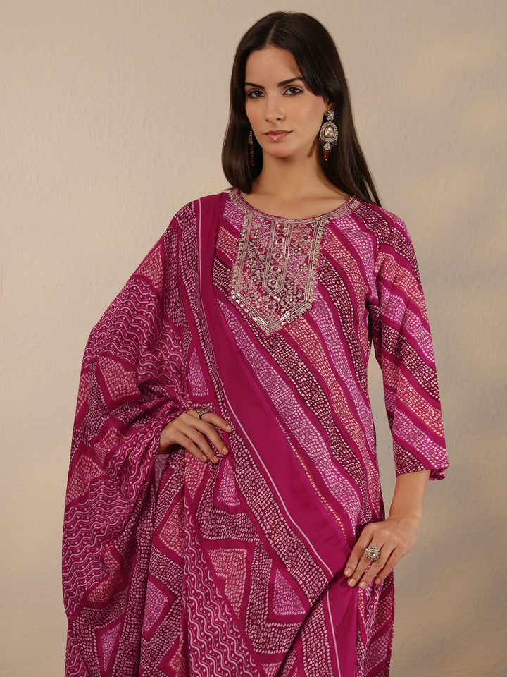 Pink Printed Cotton Blend Straight Suit Set With Dupatta
