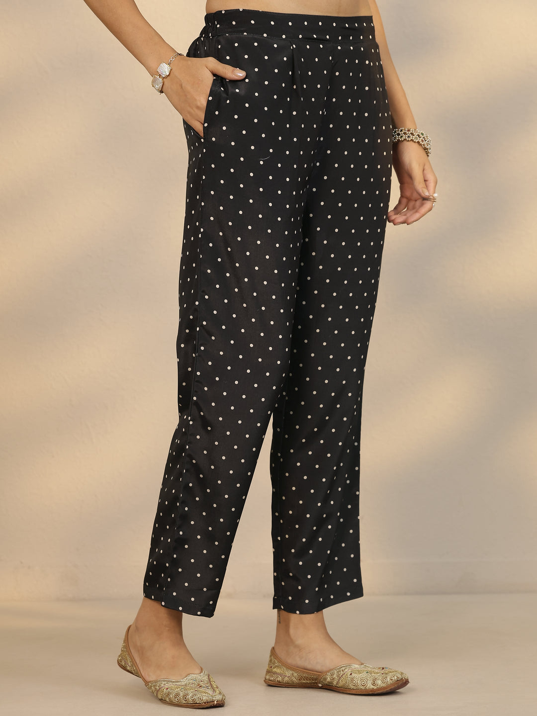 Black Printed Crepe Straight Suit Set With Dupatta