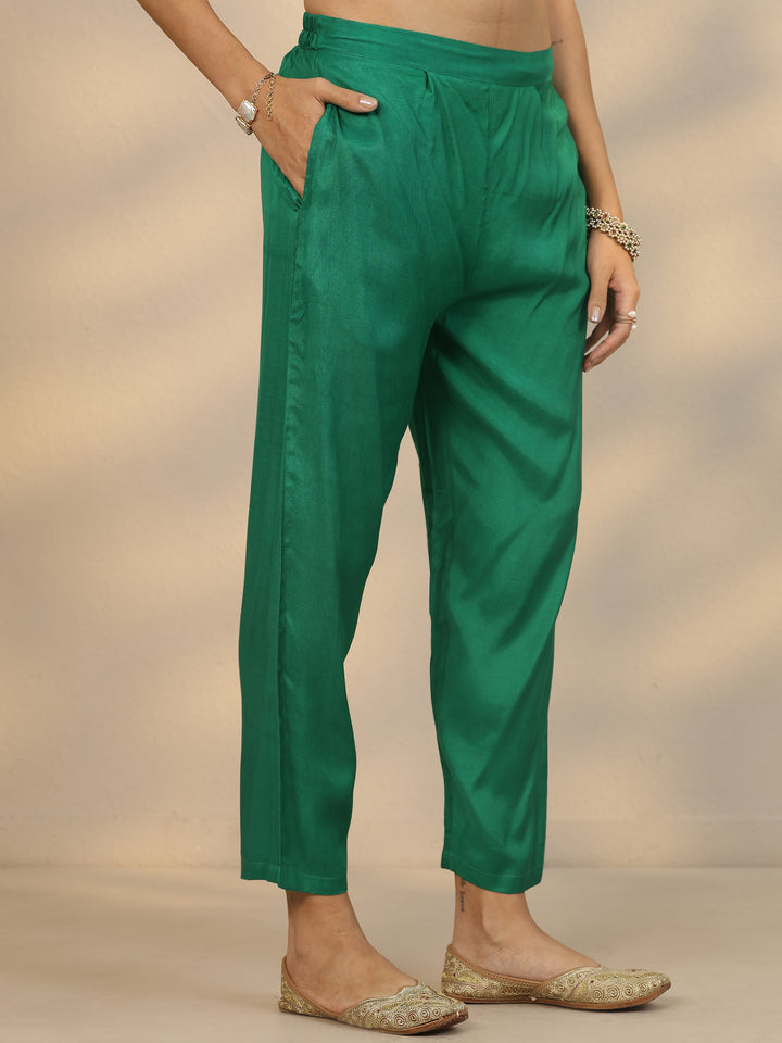 Green Printed Silk Blend Straight Suit Set With Dupatta