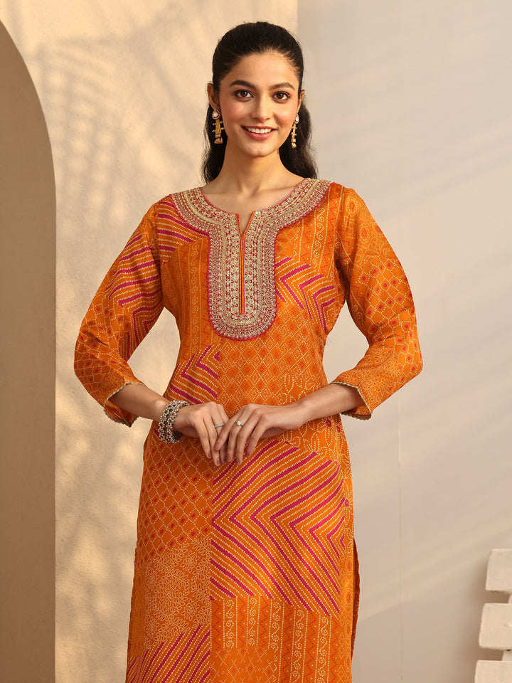 Mustard Bandhani Printed Organza Suit Set With Dupatta