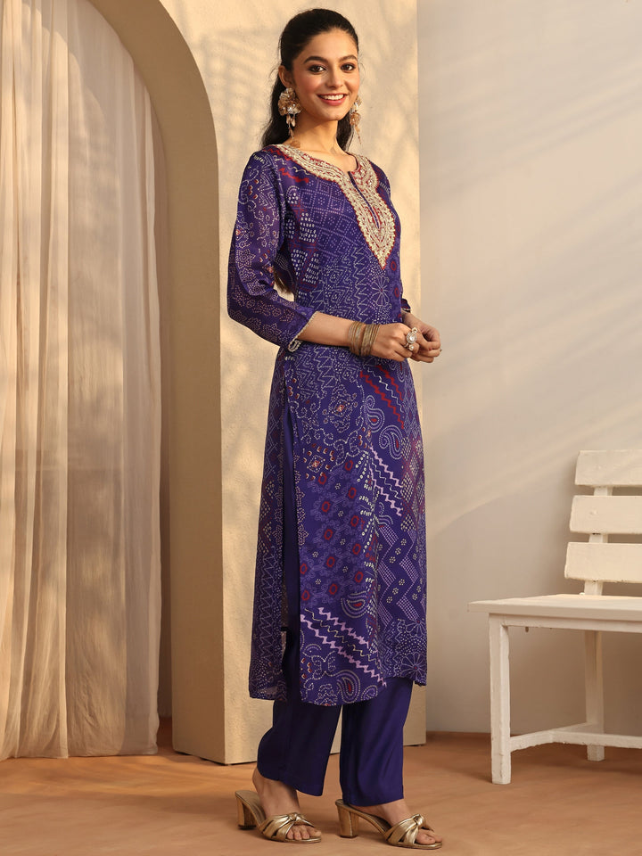 Purple Bandhani Printed Organza Suit Set With Dupatta