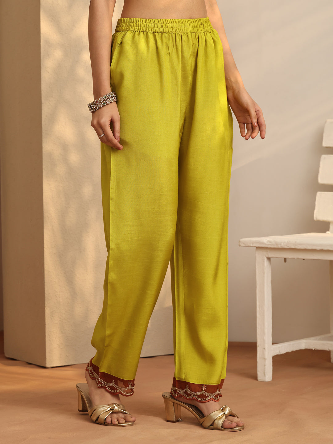 Lime Green Embroidered Organza Straight Suit Set With Dupatta