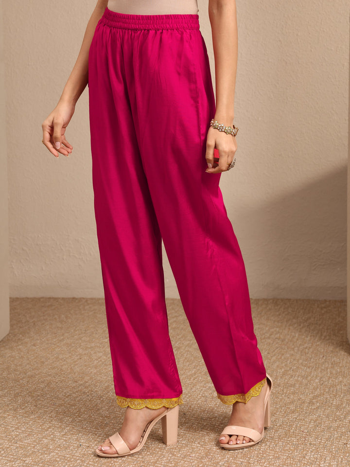 Pink Embroidered Silk Blend Straight Suit Set With Dupatta