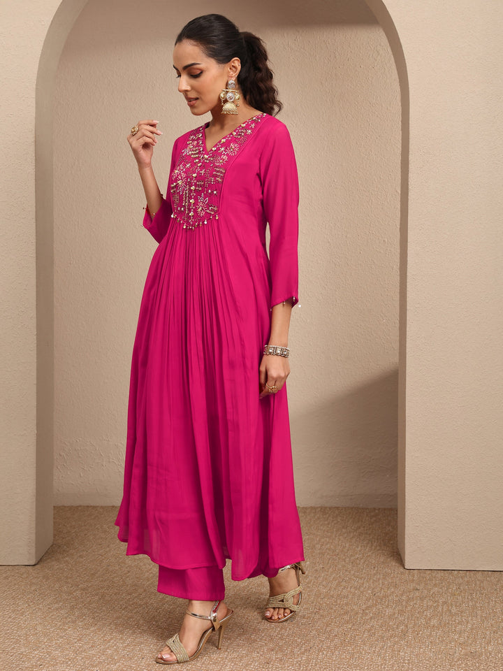 Pink Embroidered Silk blend Anarkali Suit Set With Dupatta