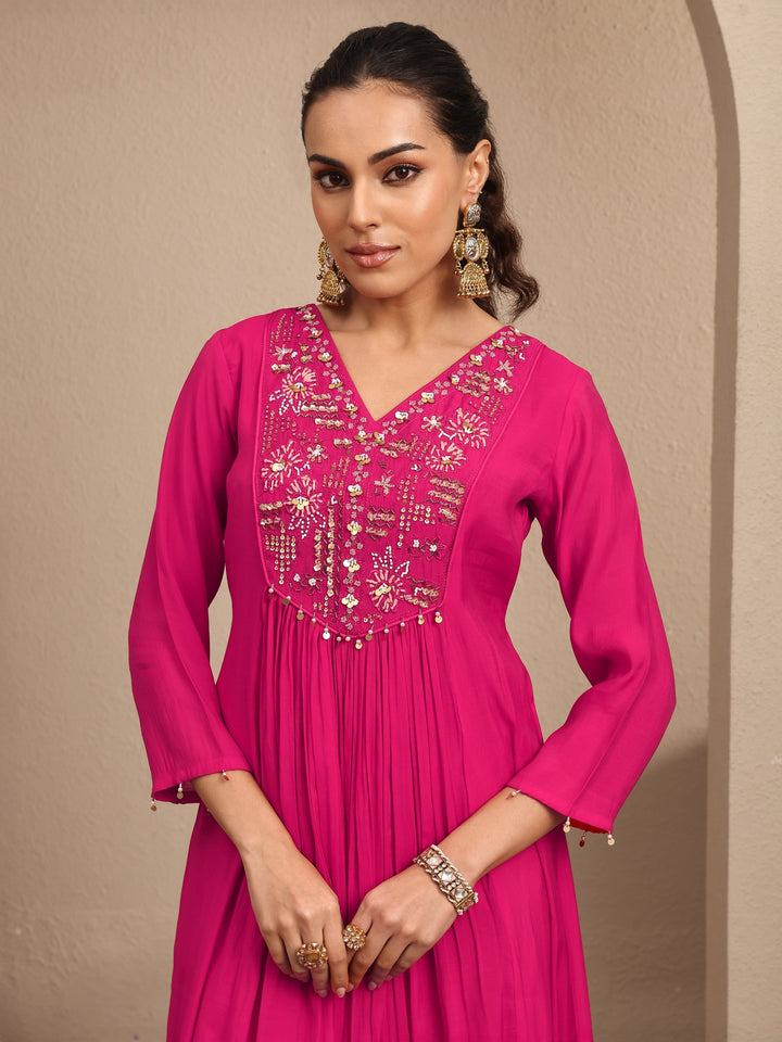 Pink Embroidered Silk blend Anarkali Suit Set With Dupatta