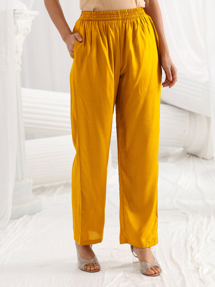 Libas Art Mustard Embroidered Silk Blend A-Line Suit Set With Dupatta