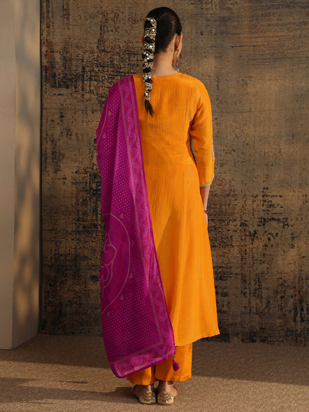 Libas Art Orange Embroidered Silk Blend Anarkali Suit Set With Dupatta