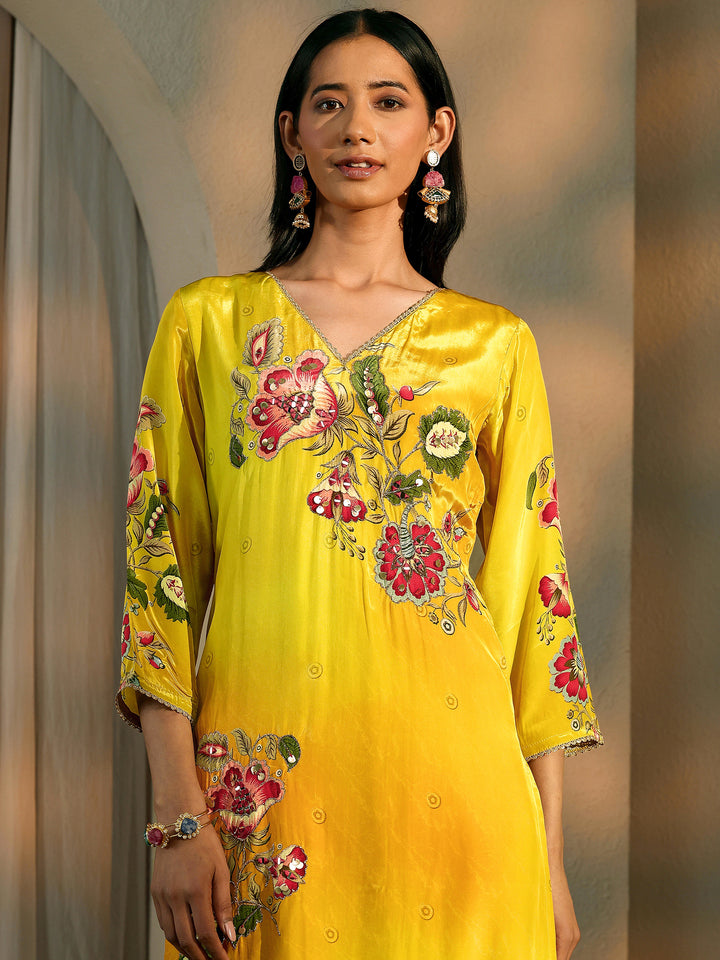 Yellow Printed Crepe Straight Suit Set With Dupatta
