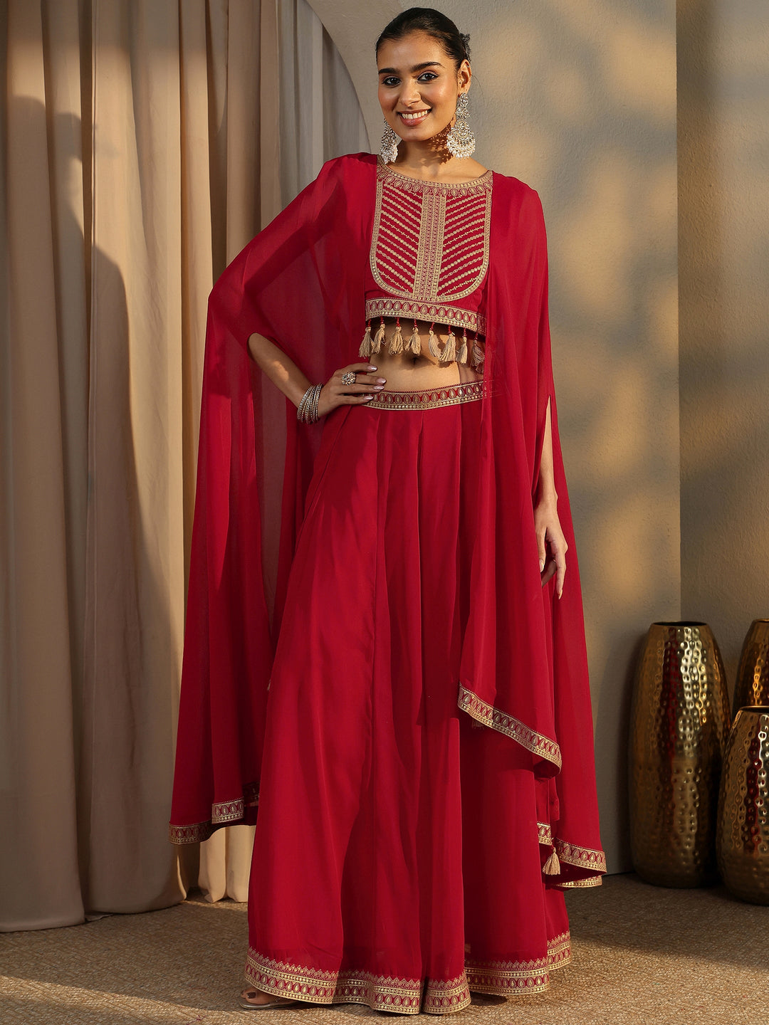 Libas Art Red Printed Cotton Blend Co-Ord Set