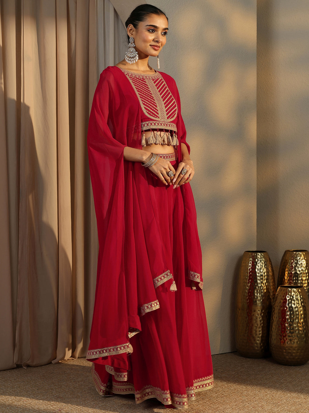 Libas Art Red Printed Cotton Blend Co-Ord Set