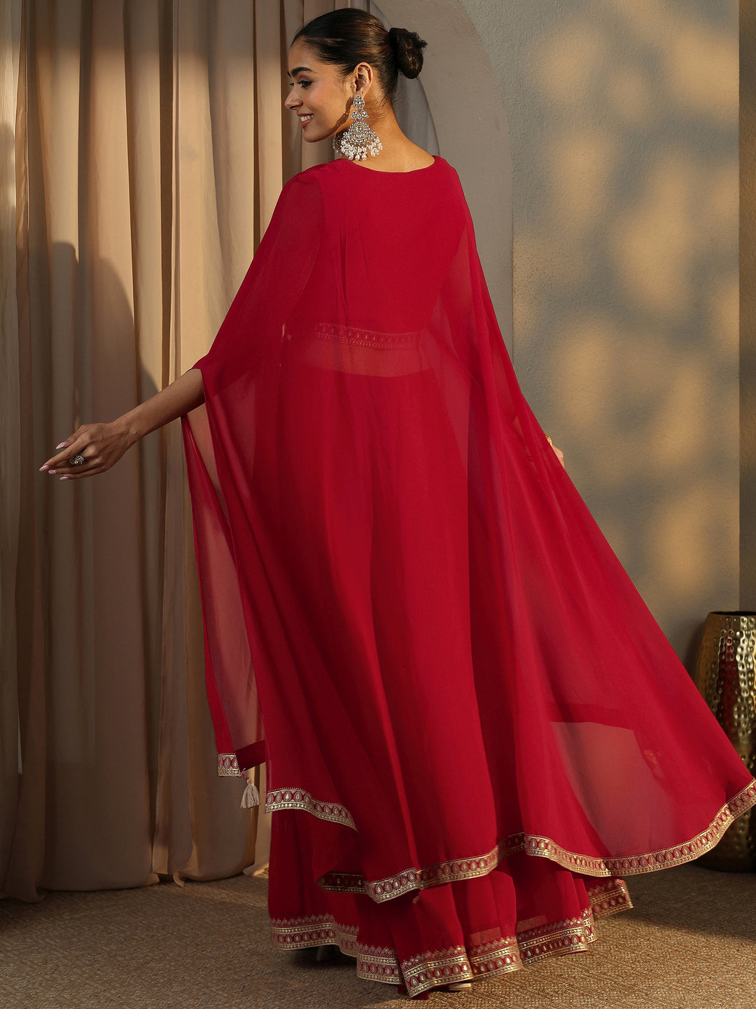 Libas Art Red Printed Cotton Blend Co-Ord Set